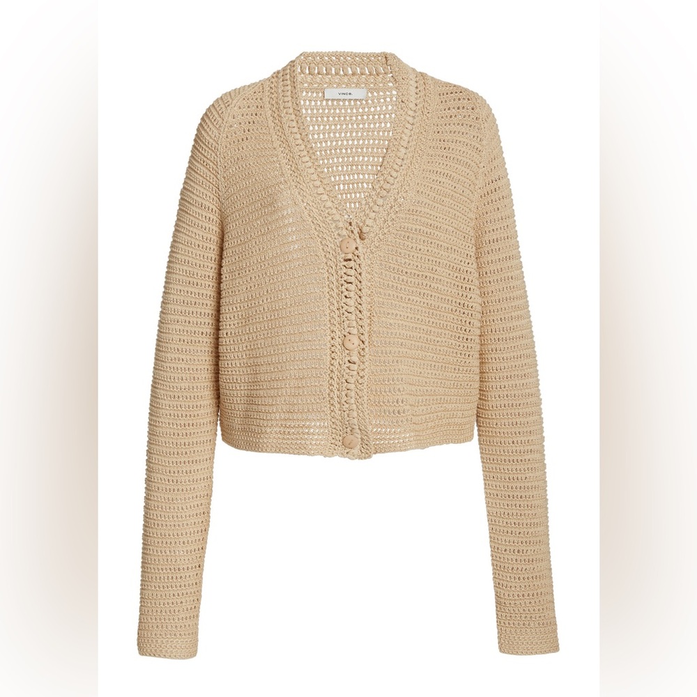 Vince Crochet Cardigan Button Front in Straw sz M New